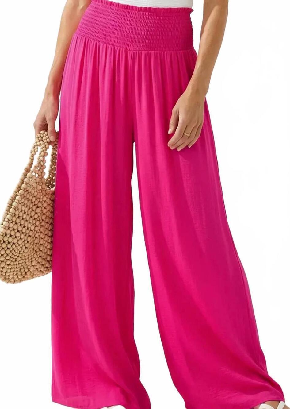 NEW NAKED ZEBRA smocked waist wide leg pant in pink